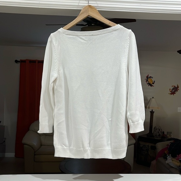 Talbots Nautical White 3/4 Length Sleeve Sweater Size M - Picture 3 of 5